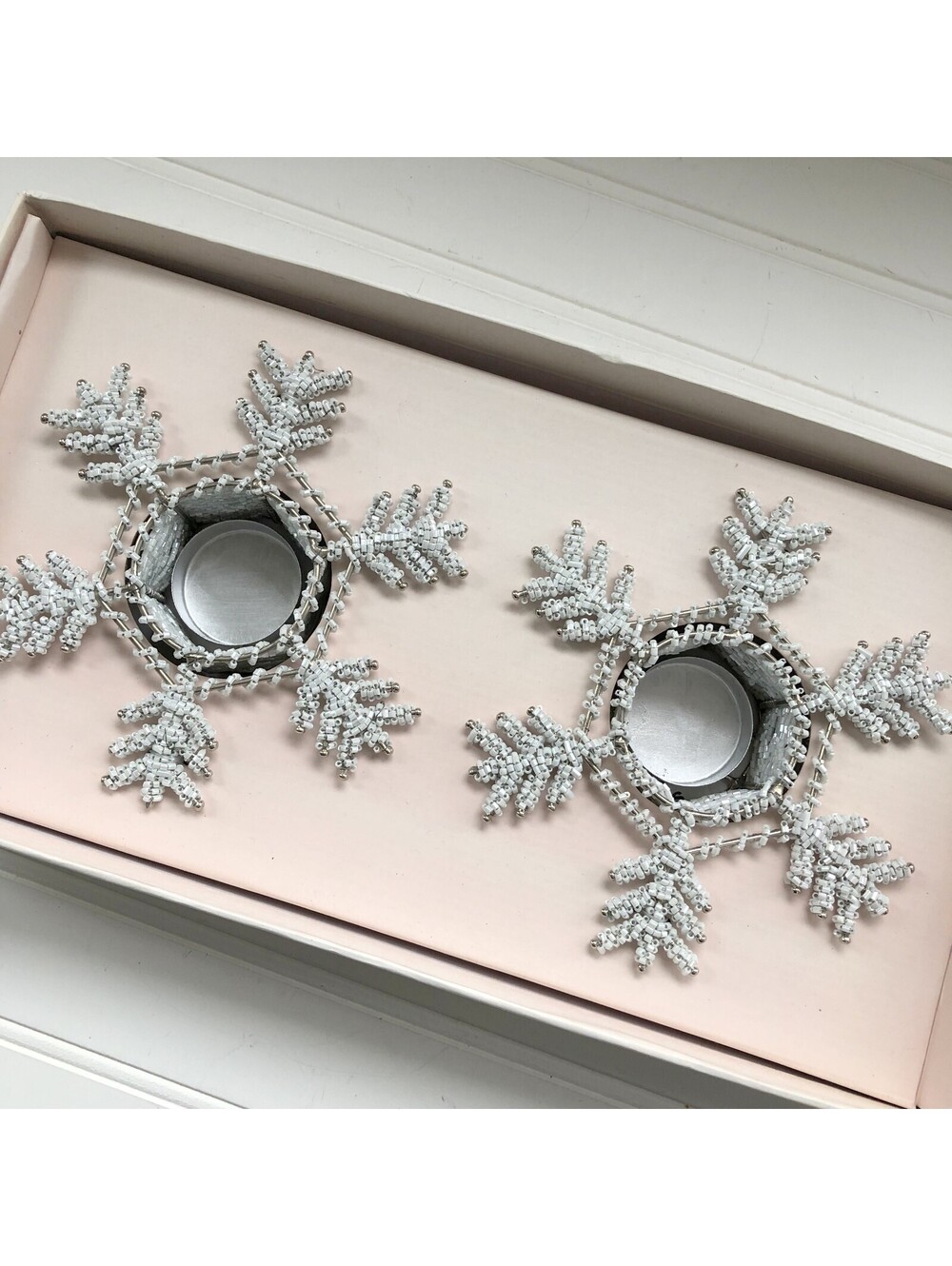 Star of Wonder 2 Beaded Snowflake Candle Holder Ornaments Christmas